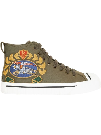 Burberry Embroidered Archive Logo High-top Sneakers In Green