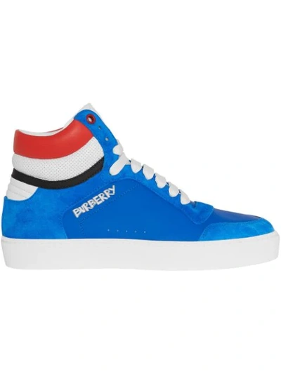 Burberry Leather And Suede High-top Sneakers In Blue