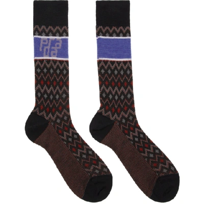 Prada Jacquard Knit Socks - Black In F0002 Nero