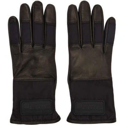 Prada Black Lambskin Logo Gloves In F0002 Nero