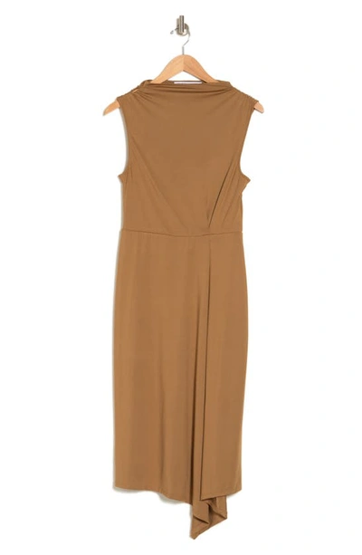 Collective Concepts Sleeveless Asymmetric Hem Dress In Brown