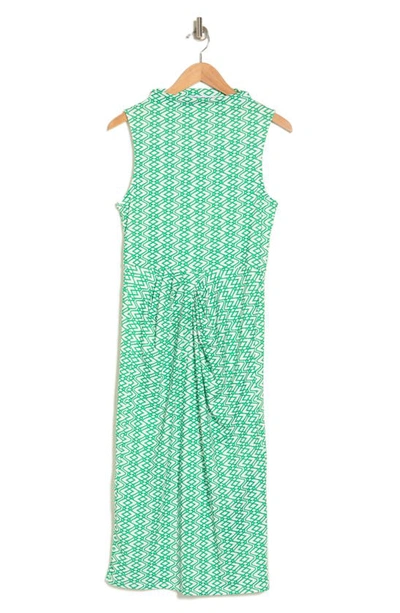 Collective Concepts Geo Print Sleeveless Midi Dress In Green/ White