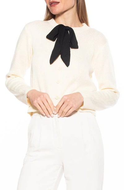 Alexia Admor Calix Tie Neck Button Front Cardigan In Ivory