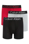 Calvin Klein Bold Logo 3-pack Boxer Briefs In Red/ Grey/ Black