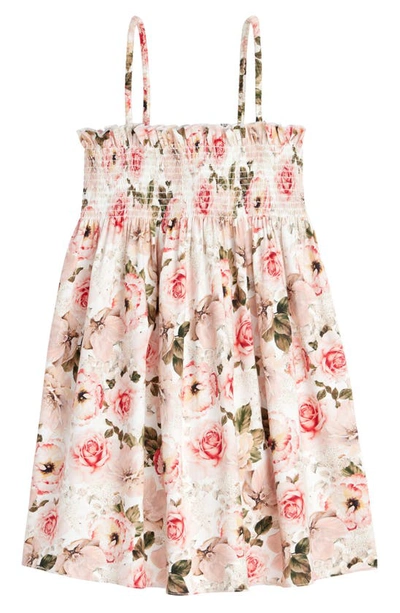 Alice And Olivia Kids' Sully Floral Smocked Cotton Babydoll Dress In Morningside Floral White