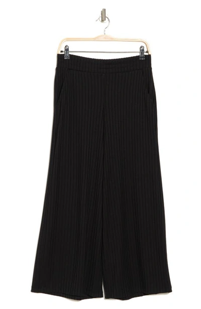 Adrianna Papell Pull-on Ribbed Wide Leg Pants In Black