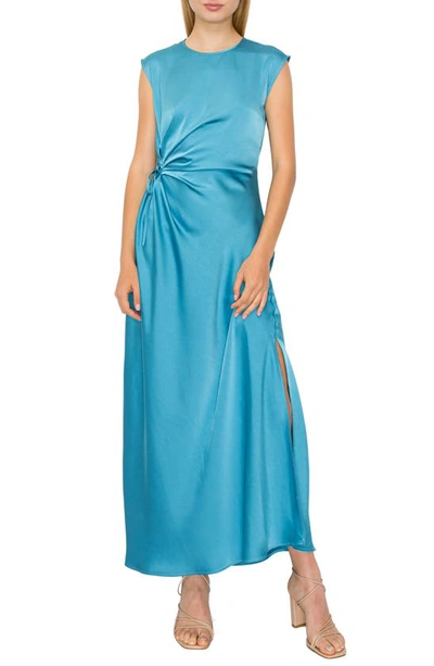 Melloday Side Ruched Satin Dress In Aqua