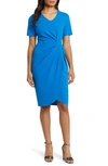 Tahari Asl Side Knot Stretch Crepe Dress In Blue
