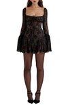 House Of Cb Analissa Long Sleeve Lace Minidress In Black