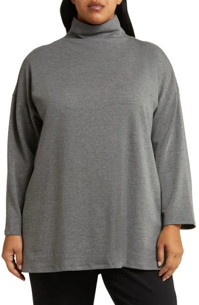 Eileen Fisher High Funnel Neck Terry Cloth Tunic In Grey