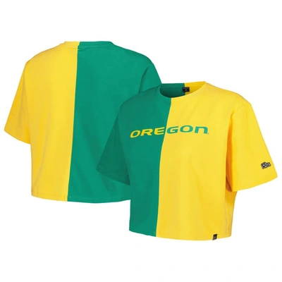 Hype And Vice Green/yellow Oregon Ducks Color Block Brandy Cropped T-shirt