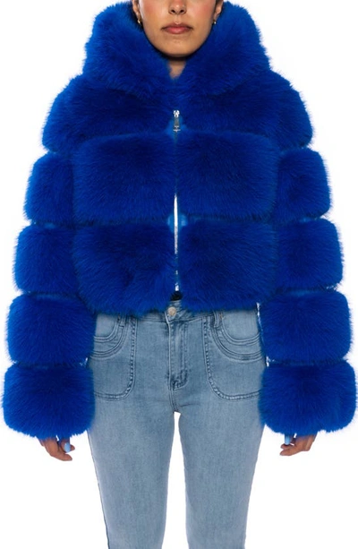 Azalea Wang Faux Fur Puffer Jacket In Blue