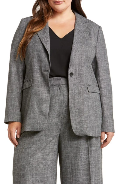 Nordstrom Textured One-button Blazer In Black- Ivory Suit Texture