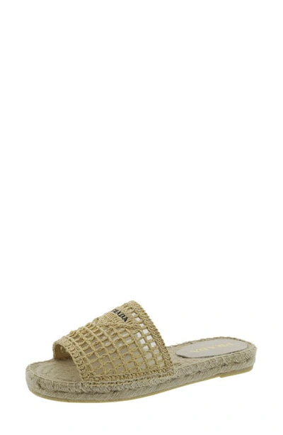 Prada Raffia Espadrille Slide Sandal In Natural/ Black