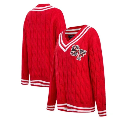 Pro Standard Scarlet San Francisco 49ers Prep V-neck Pullover Sweater