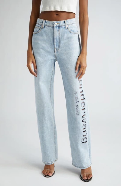 Alexander Wang Ez Slouch Cutout Logo Jeans In Bleach