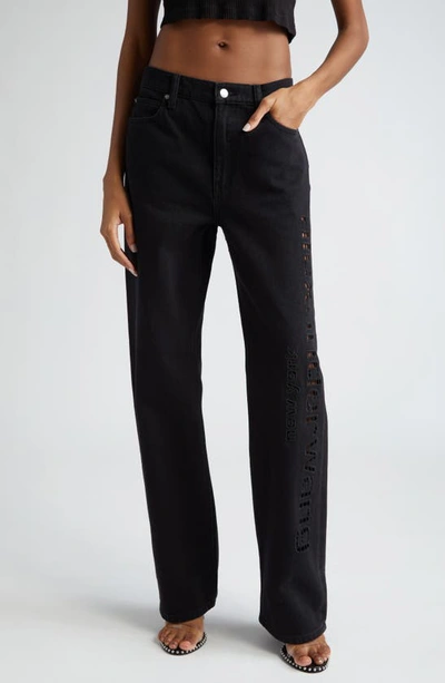 Alexander Wang Ez Slouch Cutout Logo Jeans In Washed Black