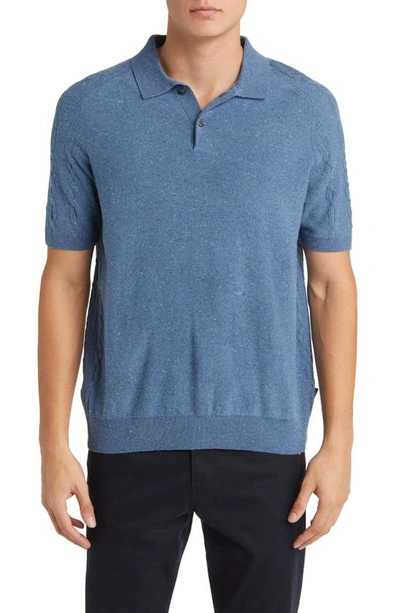 Ted Baker Ustee Cable Stitch Short Sleeve Polo Jumper In Mid Blue