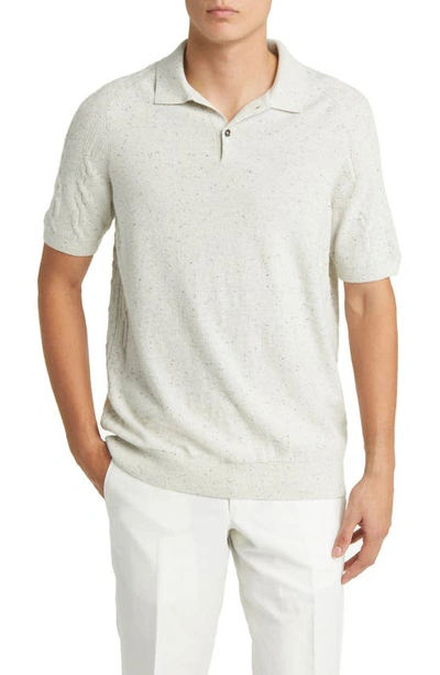 Ted Baker Ustee Cable Stitch Short Sleeve Polo Jumper In Ecru
