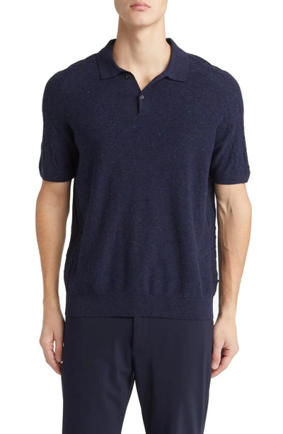 Ted Baker Ustee Cable Stitch Short Sleeve Polo Sweater In Navy