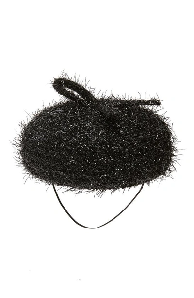 Esenshel Mini Percher Pillbox Hat In Black Sparkle