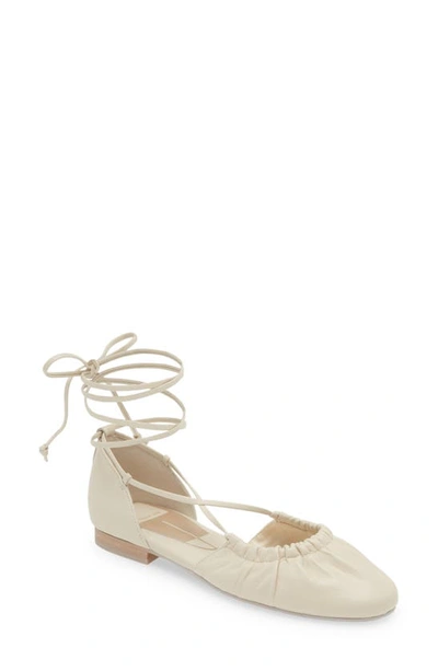 Dolce Vita Cancun Ankle Tie Flat In Ivory Leather