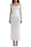 House Of Cb Katrina Lace Mesh Long Sleeve Gown In Vintage Ivory