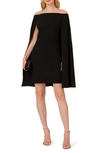 Adrianna Papell Off The Shoulder Long Sleeve Capelet Cocktail Dress In Black