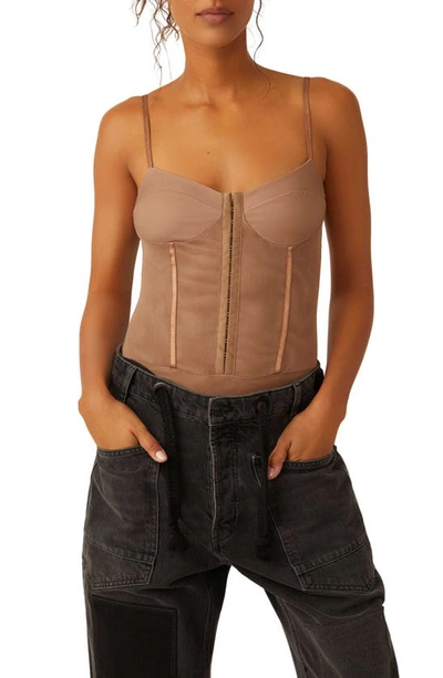 Free People Night Rhythm Corset Bodysuit In Cocoa