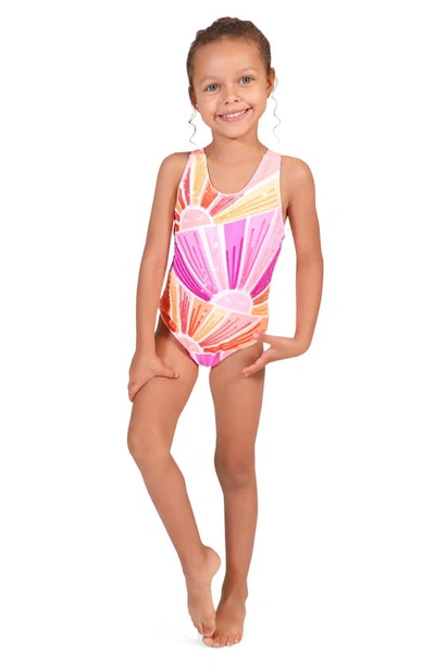 Peek Aren't You Curious Kids' Sequin Sun One-piece Swimsuit In Light Pink