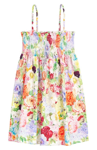 Alice And Olivia Kids' Sully Floral Smocked Cotton Babydoll Dress In Dawn Floral