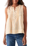 Faherty Isha Pintuck Pleat Linen Tank In Yellow Stripe