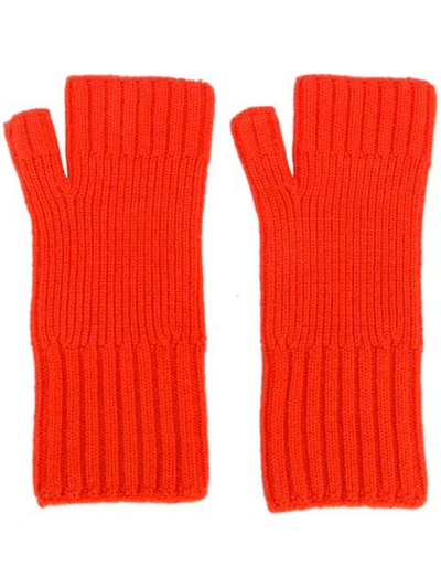 Ami Alexandre Mattiussi Fisherman's Rib Fingerless Gloves In Red