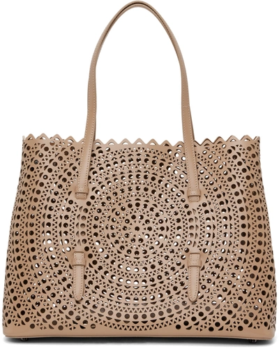 Alaïa Mina 32 Laser-cut Leather Tote Bag In Neutral