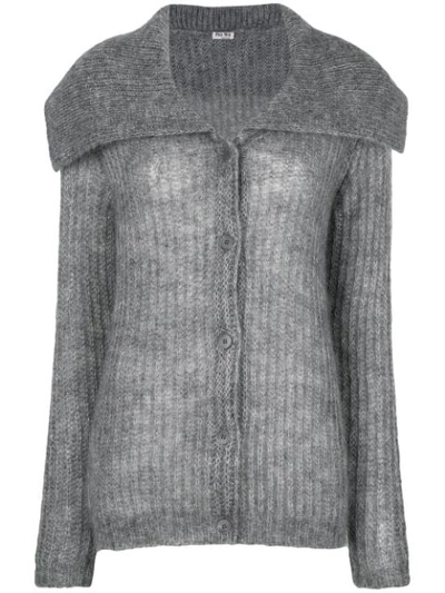 Miu Miu Mohair-blend Ribbed-knit Cardigan In Grey