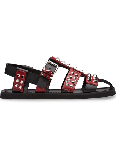 Prada Studded Bi-colour Sandals - Black