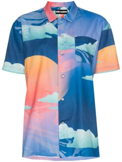 Double Rainbouu Pirate Bay Hawaiian Print Cotton Shirt In Blue