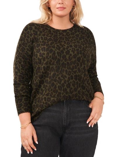 Vince Camuto Plus Womens Leopard Crewneck Crewneck Sweater In Multi