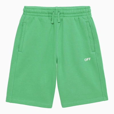 Off-white Kids' Off White™ Green Cotton Shorts With Logo