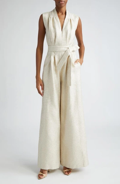 Adam Lippes Nansi Metallic Tweed Wide Leg Jumpsuit In Metallic Multi