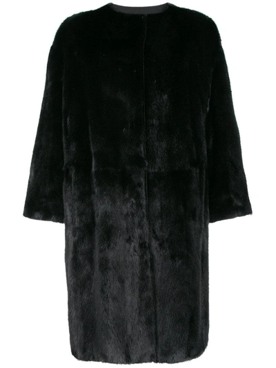 Yves Salomon Collarless Fur Coat - Black