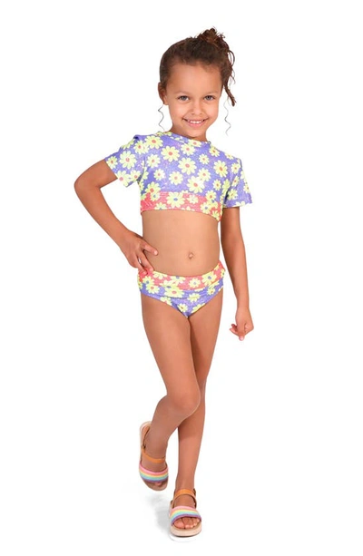 Peek Aren't You Curious Kids' Foil Daisy Two-piece Swimsuit In Purple Print