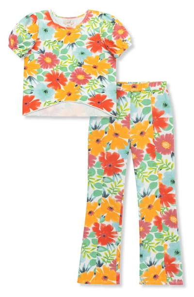 Peek Aren't You Curious Kids' Floral Knit Top & Trousers Set In Print