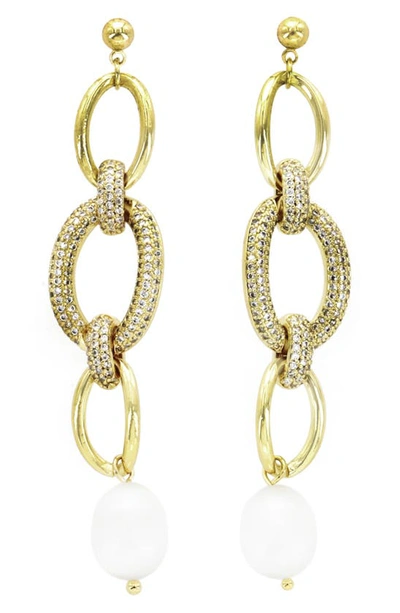 Panacea Pavé Crystal Link 9–11mm Cultured Freshwater Pearl Drop Earrings In Gold