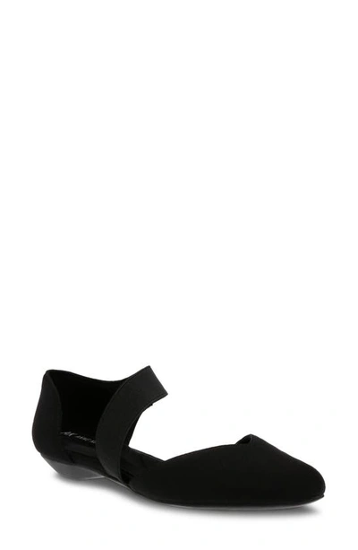 Anne Klein Ostara Almond Toe Flat In Black Micro Suede