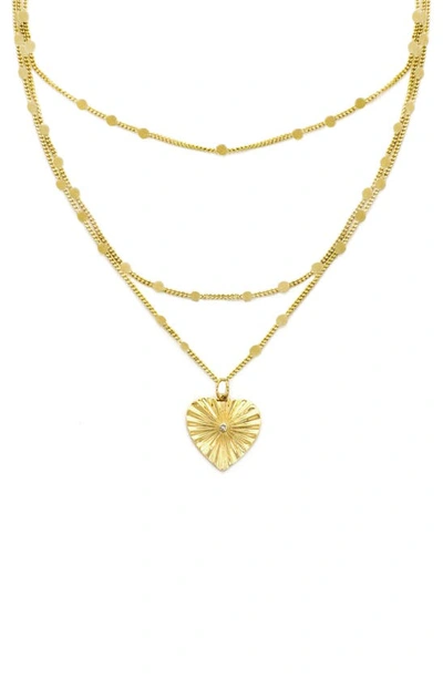 Panacea Burst Heart Cz Layered Pendant Necklace In Gold