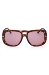 Tom Ford 56mm Gradient Aviator Sunglasses In Dark Havana / Violet