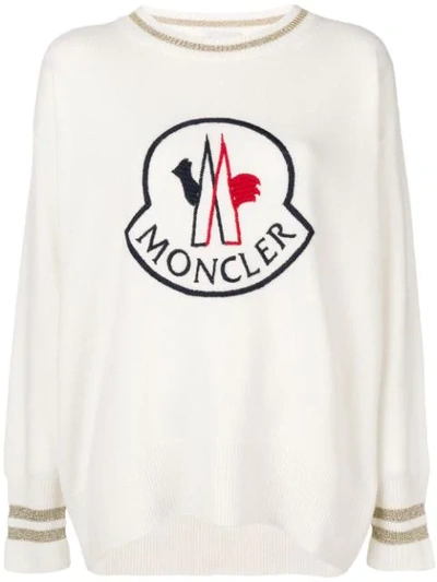 Moncler Round Neck Jumper /maglia Logo In Off White