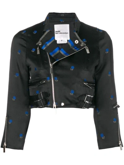 Comme Des Garçons Noir Kei Ninomiya Floral Jacquard Cropped Biker Jacket - Black