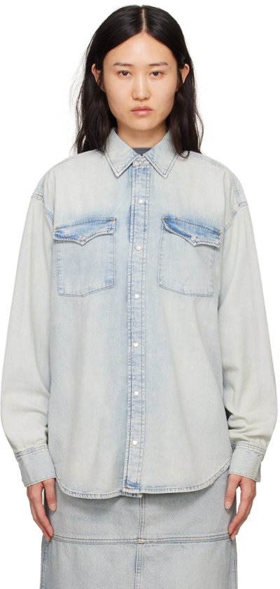 Re/done Oversized Denim Shirt Sunfaded Blue L